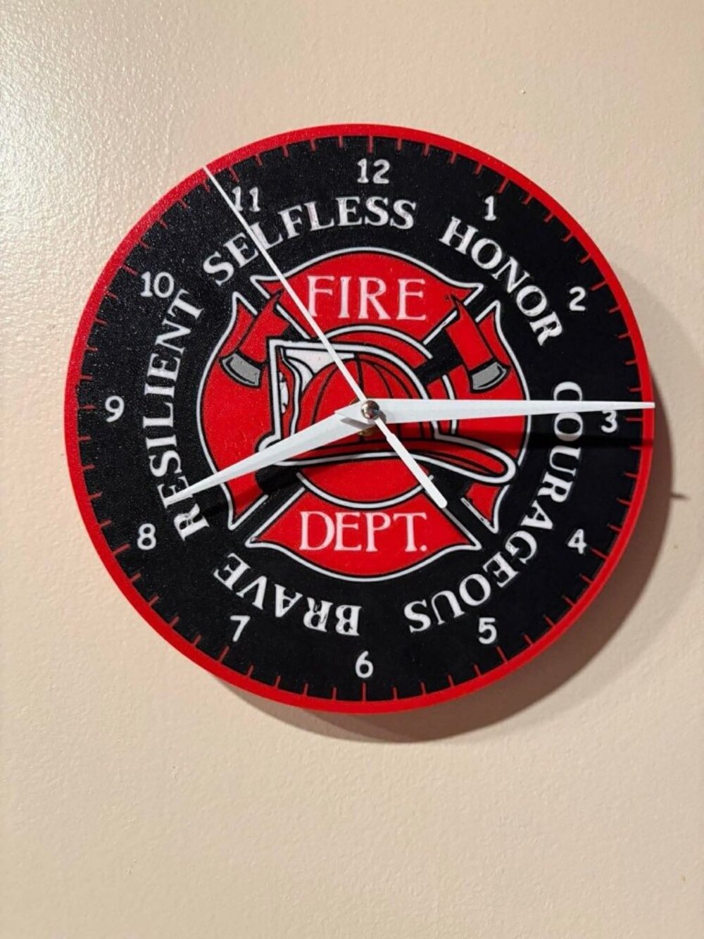 Fire Department  9" Round 3D Printed Retro Wall Clock Black/Red